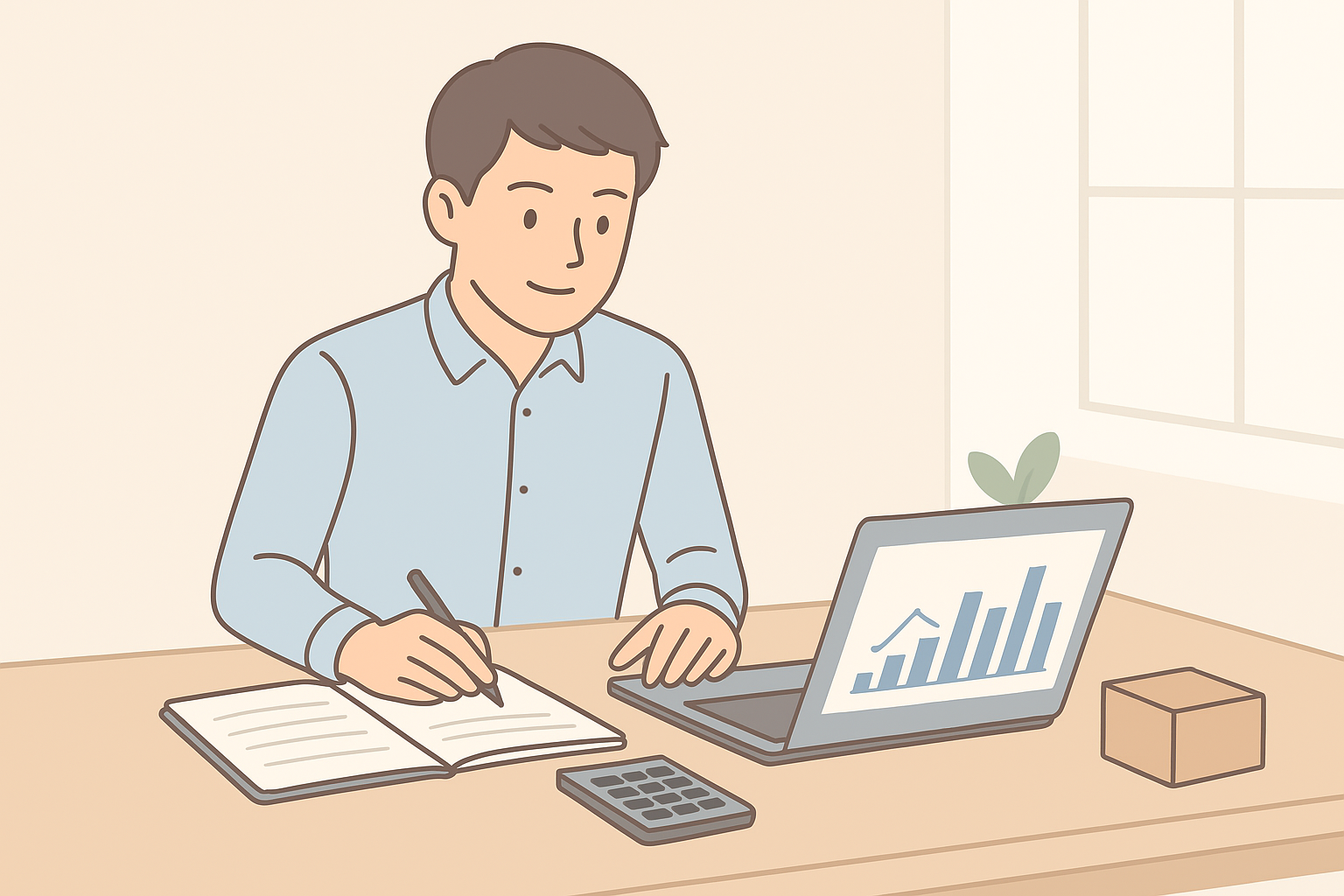 家計簿とノートで家計管理をするイメージ