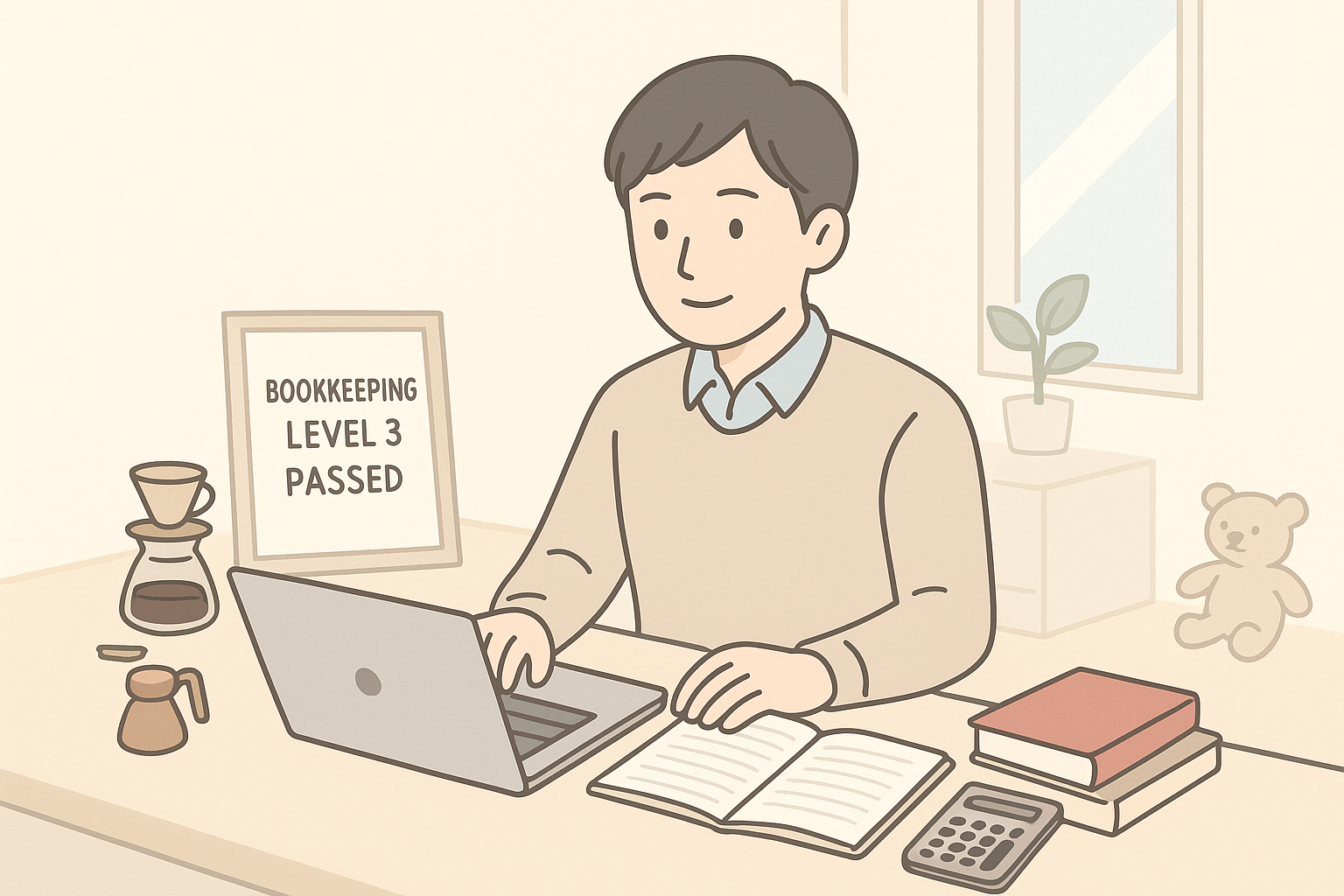 簿記2級の学習に取り組む社会人男性のイメージ