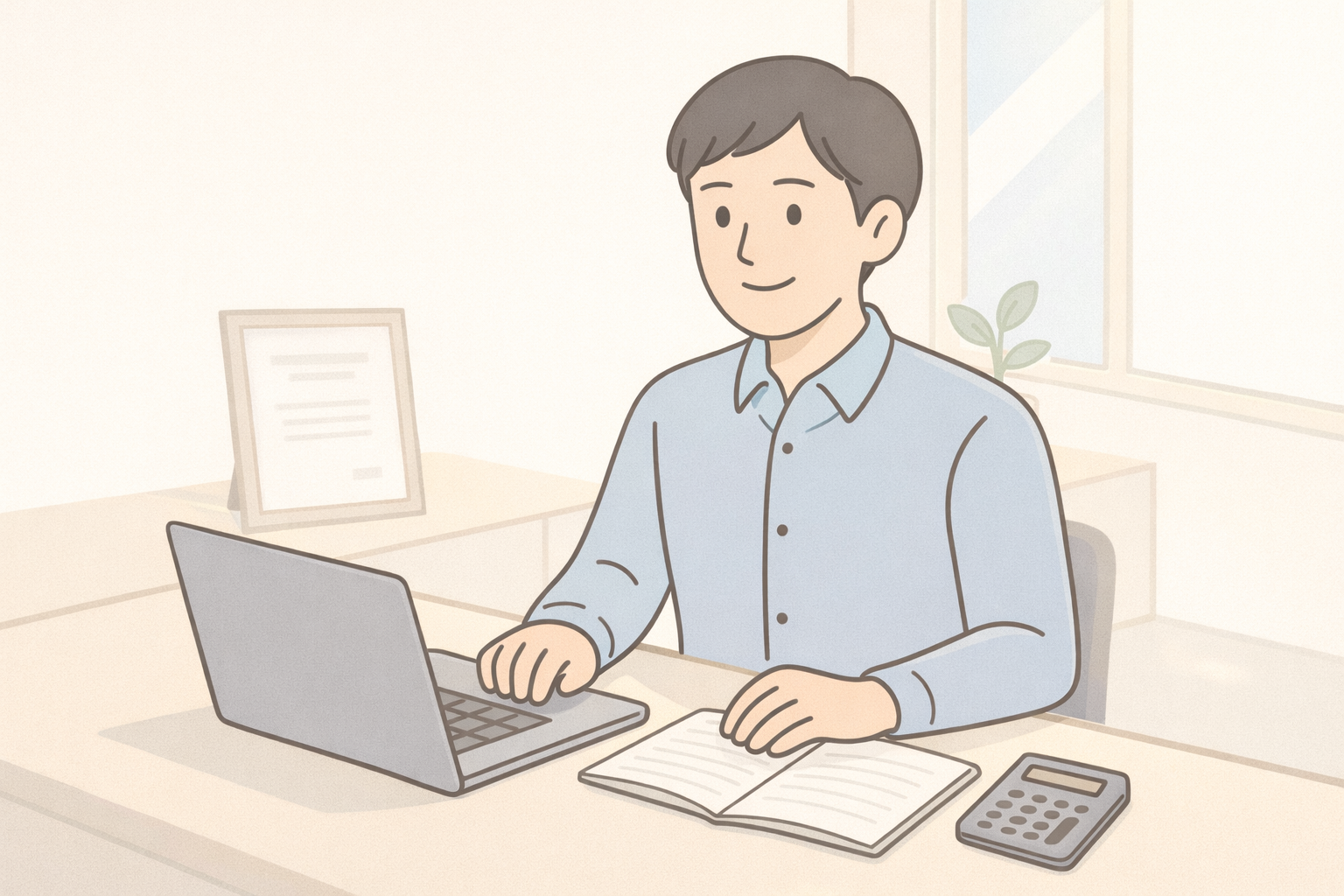 簿記3級に合格して前向きになった社会人のイラスト