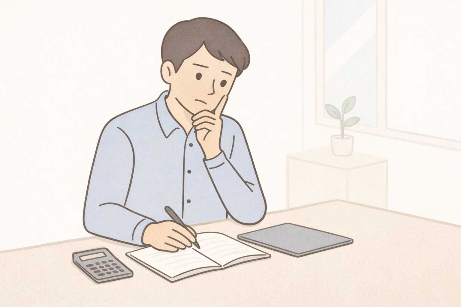 簿記3級に落ちたらどうしようと悩む社会人のイメージ