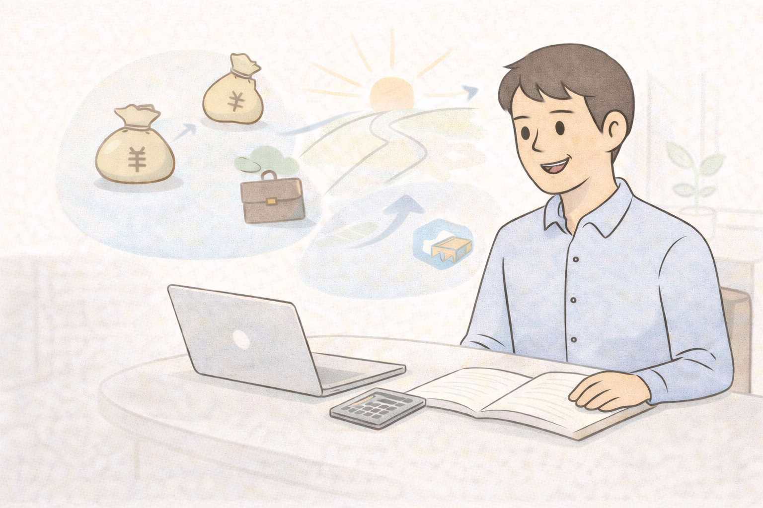  簿記3級 合格後 変化 簿記3級合格後、仕事やお金の考え方が変わった30代社会人男性のイメージ